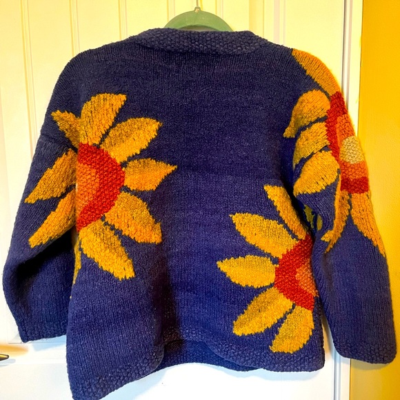 Vintage Amano Purple Sunflower Wool Sweater - Picture 2 of 3